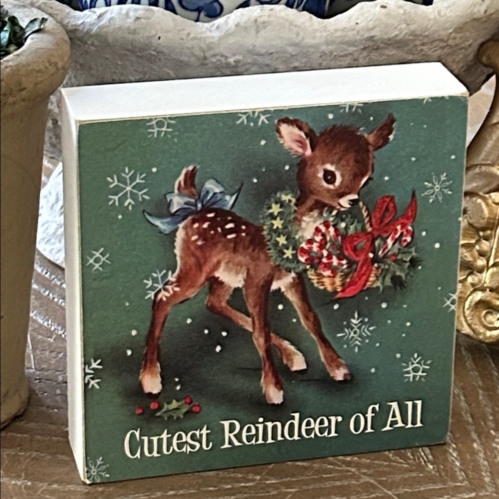 NEW! Vintage Inspired Nostalgic Christmas Santa Reindeer Holiday Sign